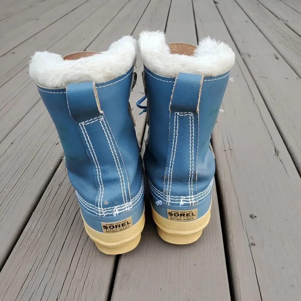 Vintage 90s y2k Sorel Manitou‎ Blue Leather Waterproof Winter Snow Duck Boots 6